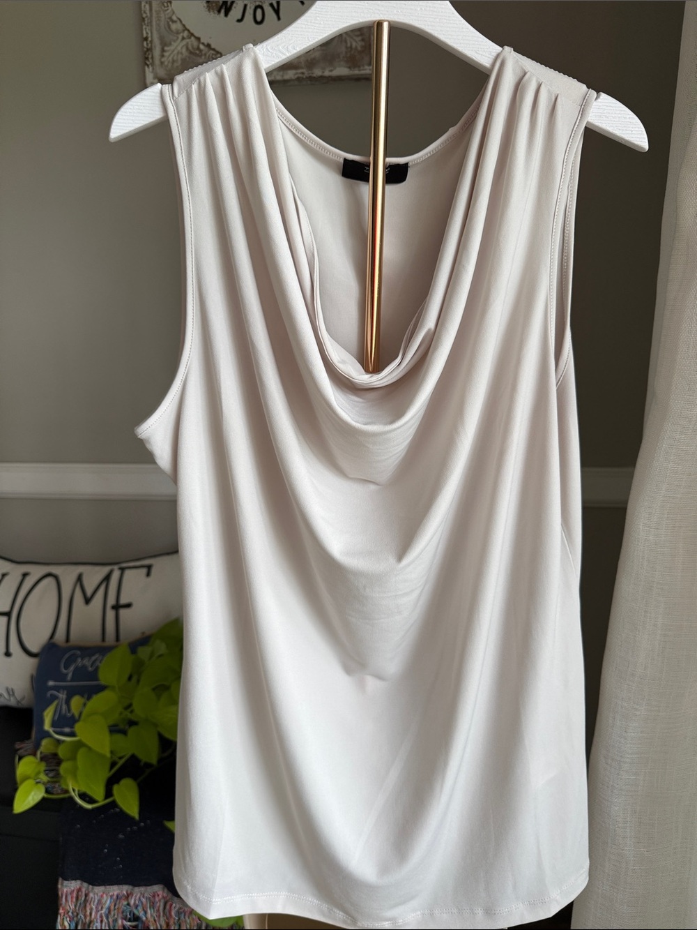 Tahari Cream Draped Cowl Neck Sleeveless Camisole